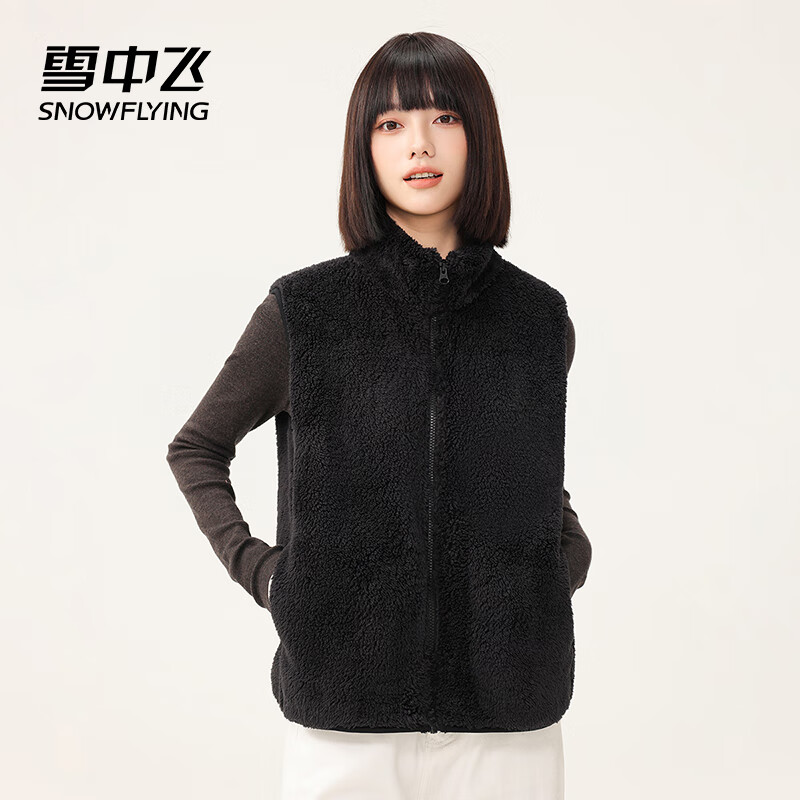 雪中飞摇粒绒马甲女2025新款秋冬休闲时尚外套 黑色 L165
