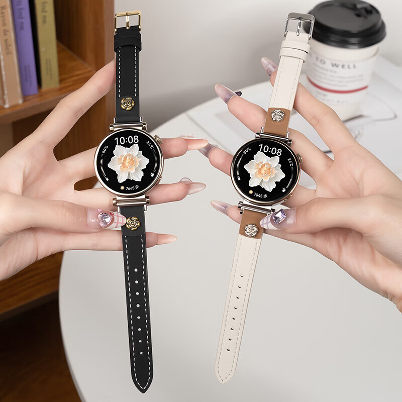 格汇【真皮表带】适用华为手表gt6/gt5/gt4表带watch5/watch4pro小蛮腰腕带gt5pro轻奢高级感女款表带 山茶花皮【米白】 华为GT6/GT5/GT4【41MM表盘】18mm