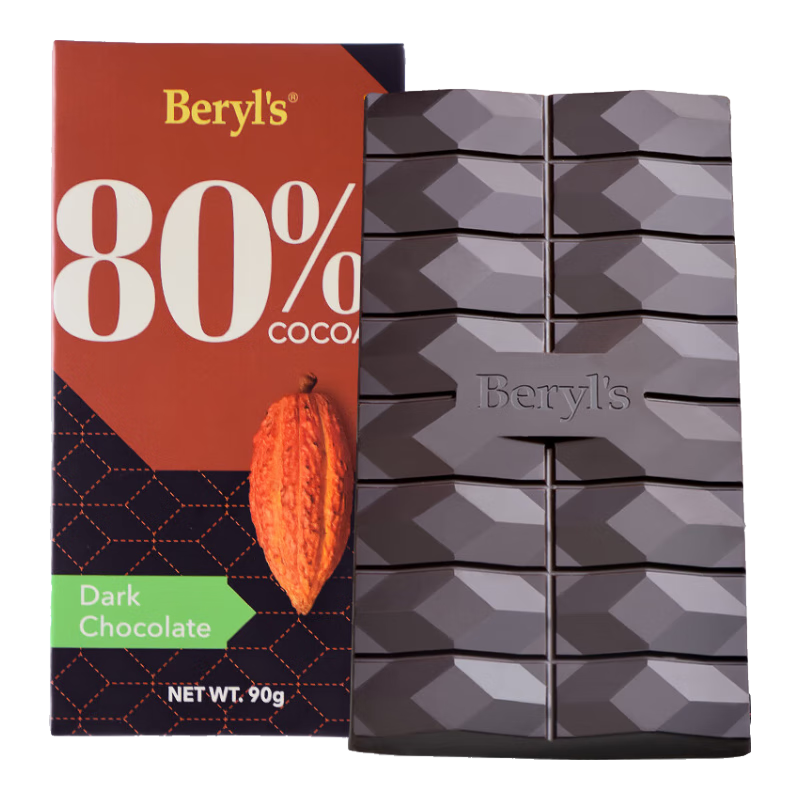 倍樂(lè)思（Beryl's）80%可可黑巧克力排塊 90g 進(jìn)口健身運(yùn)動(dòng)代餐休閑零食點(diǎn)心烘焙原料