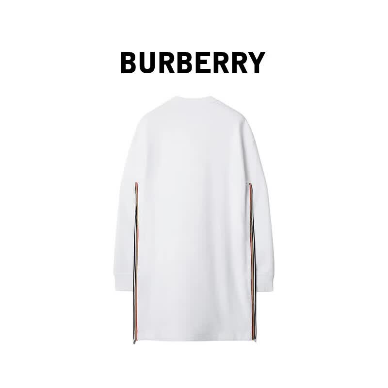 BURBERRY巴宝莉新款女士白色侧边条纹装饰长袖连衣裙80844351 XL 礼物