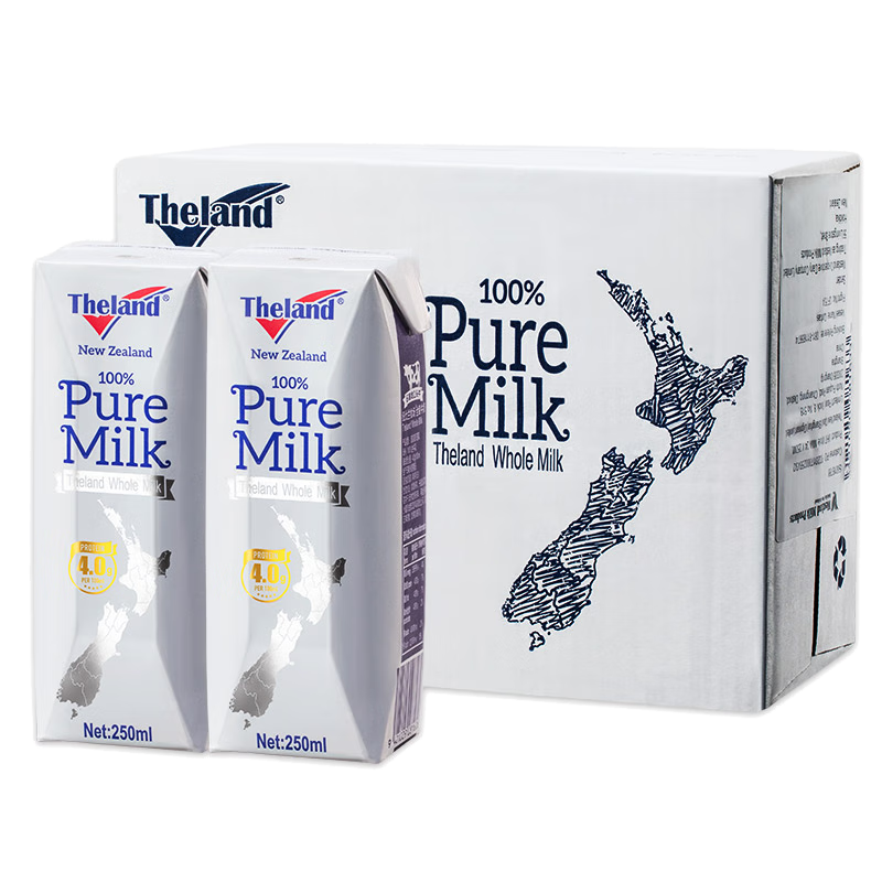 纽仕兰新西兰草饲4.0g蛋白高钙全脂纯牛奶100%生牛乳250ml*24盒整箱 全脂原箱【250ml*24盒】