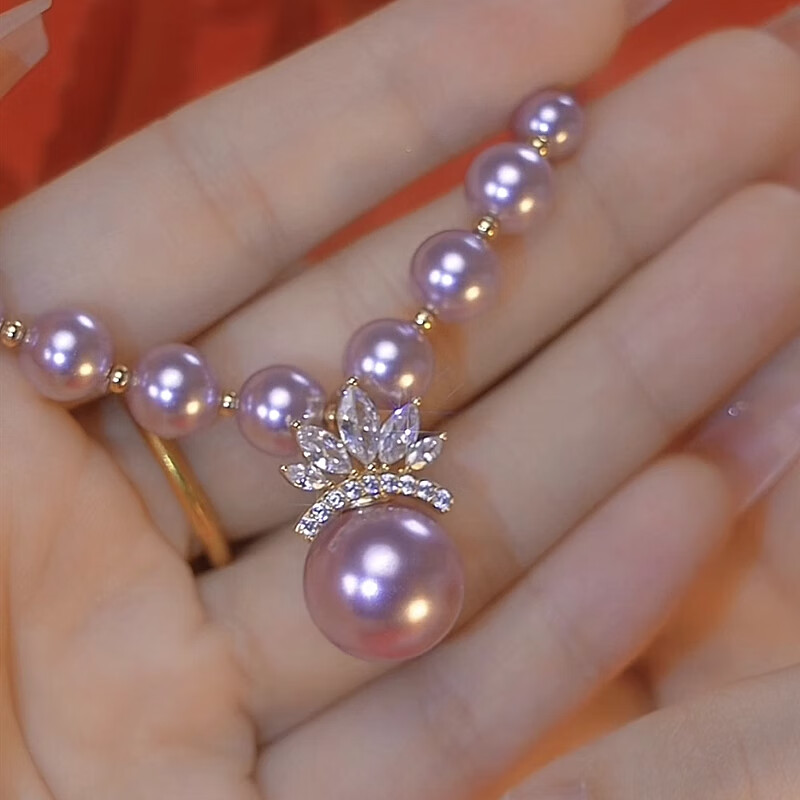 紫色珍珠项链大气优雅设计女时尚首饰 皇冠紫色珍珠