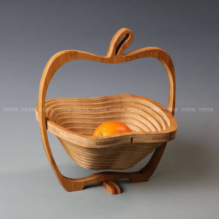 語森憶竹編竹制品折疊果盤水果籃子竹子制品木質(zhì)竹籃創(chuàng)意小果盤工藝品 蘋果