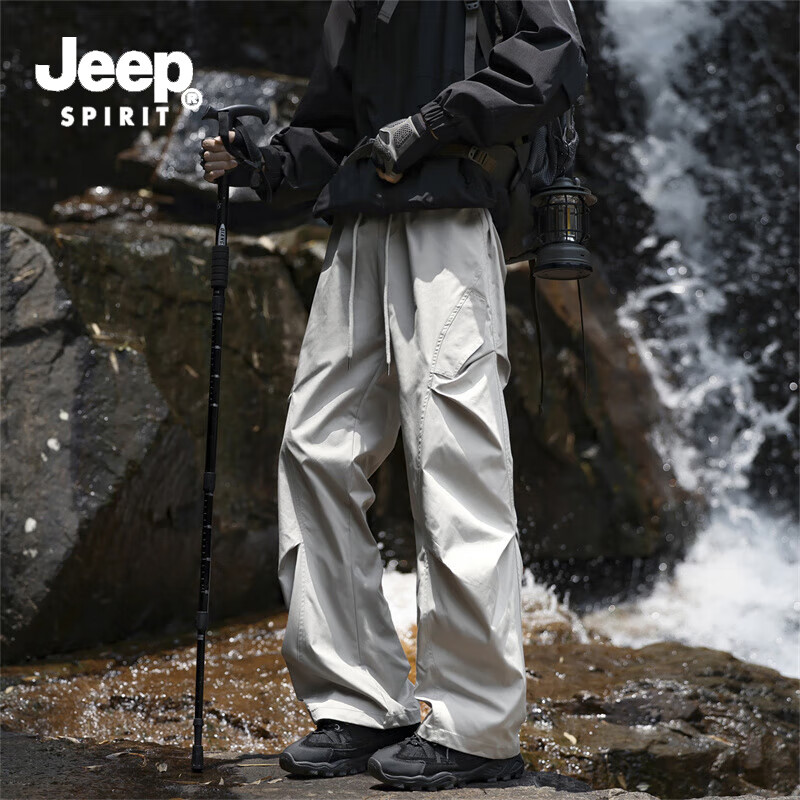 JEEP SPIRIT吉普冲锋裤男2025秋季新款伞兵休闲裤子男宽松直筒工装长裤 浅灰色 XL (建议128-147斤)