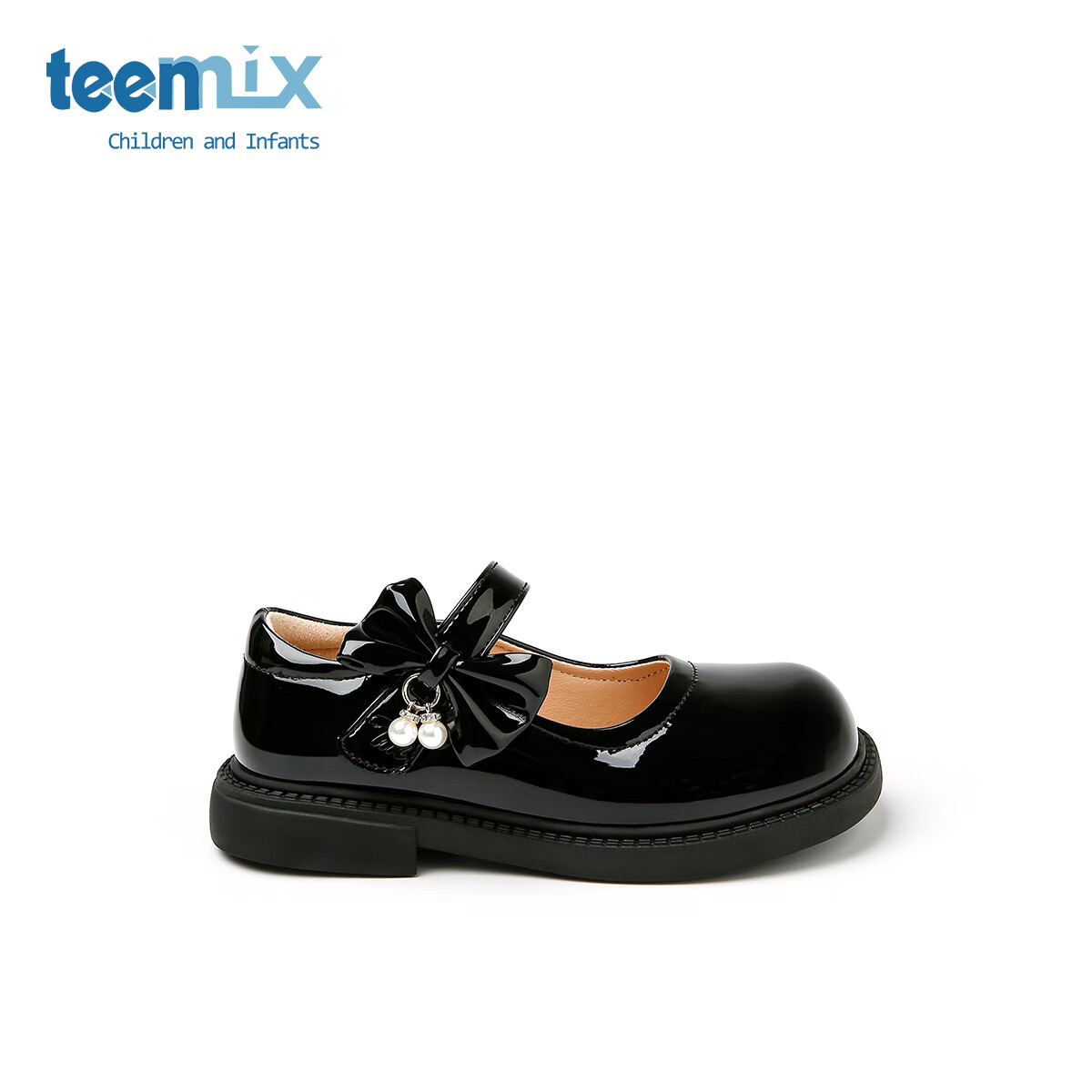 天美意天美意儿童2025秋季新款女童中大童软底女孩时尚百搭蝴蝶结小皮鞋 黑色 35