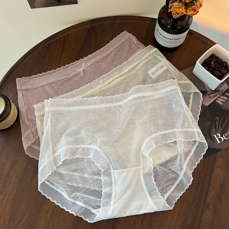 瀅蓓性感內(nèi)褲女無痕夏季薄款女士蕾絲2024新款小香風(fēng)冰絲棉襠女 慕絨粉+象牙白+奶馨膚輕柔面膜褲 M [80-100斤]