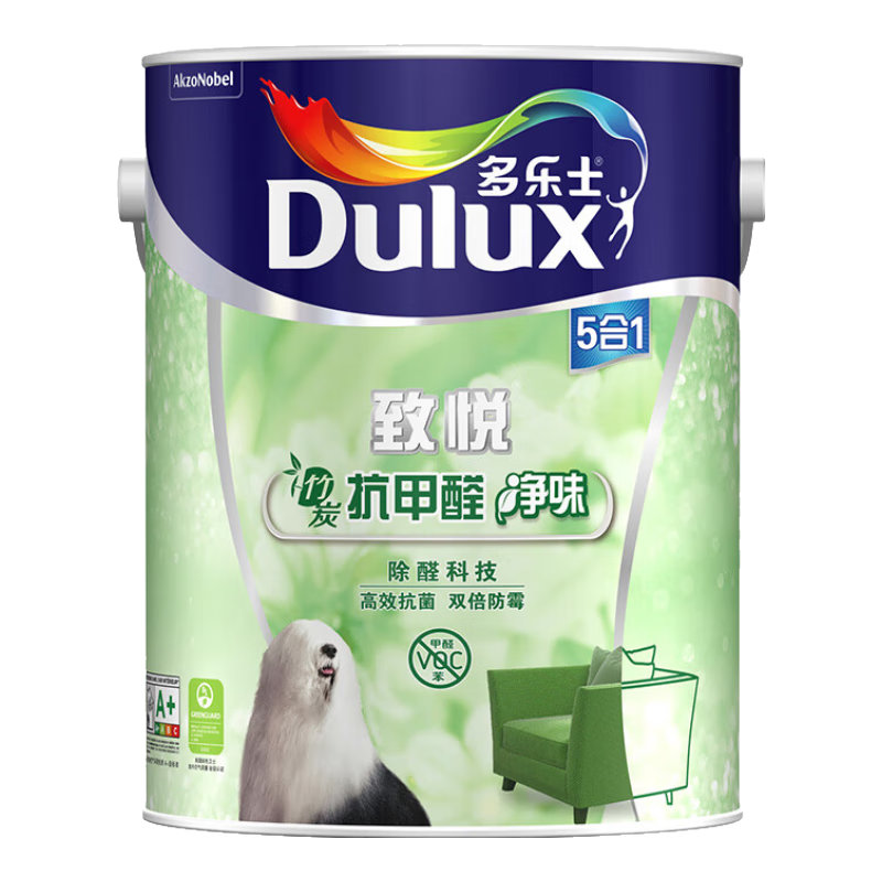多乐士（Dulux）致悦竹炭抗甲醛净味五合一室内乳胶漆抗菌油漆涂料A8146 54L套装【竹炭除甲醛】白漆