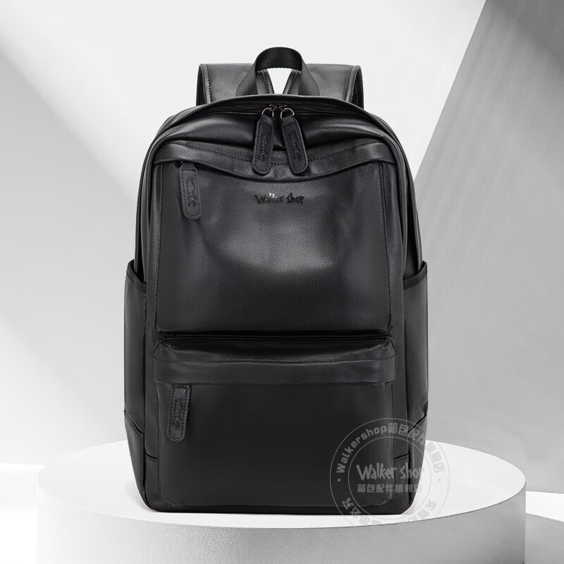 Walker Shop【品牌精选】男士双肩包男商务牛皮旅行包大容量书包电脑包背包男 雅致黑【京仓发货/礼盒包装】 30*16*45