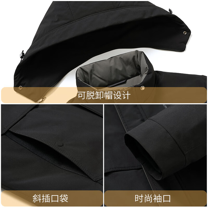 康博可拆卸内胆羽绒服男士鸭绒冬季商务休闲加厚外套 L (175) 黑色