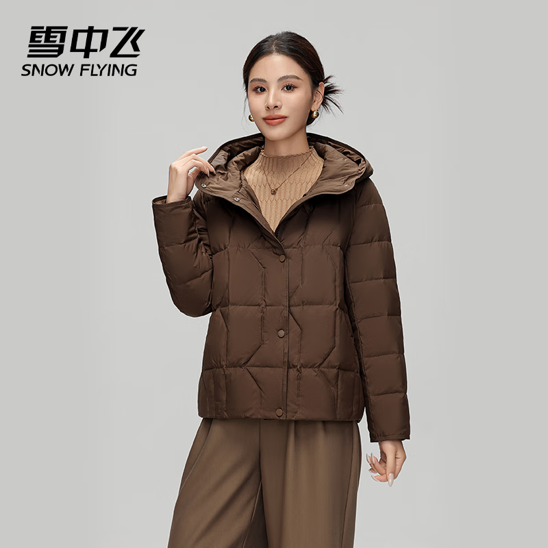 雪中飞2025雪中飞冬季新款连帽短款女装休闲时尚保暖羽绒服 咖啡色 M
