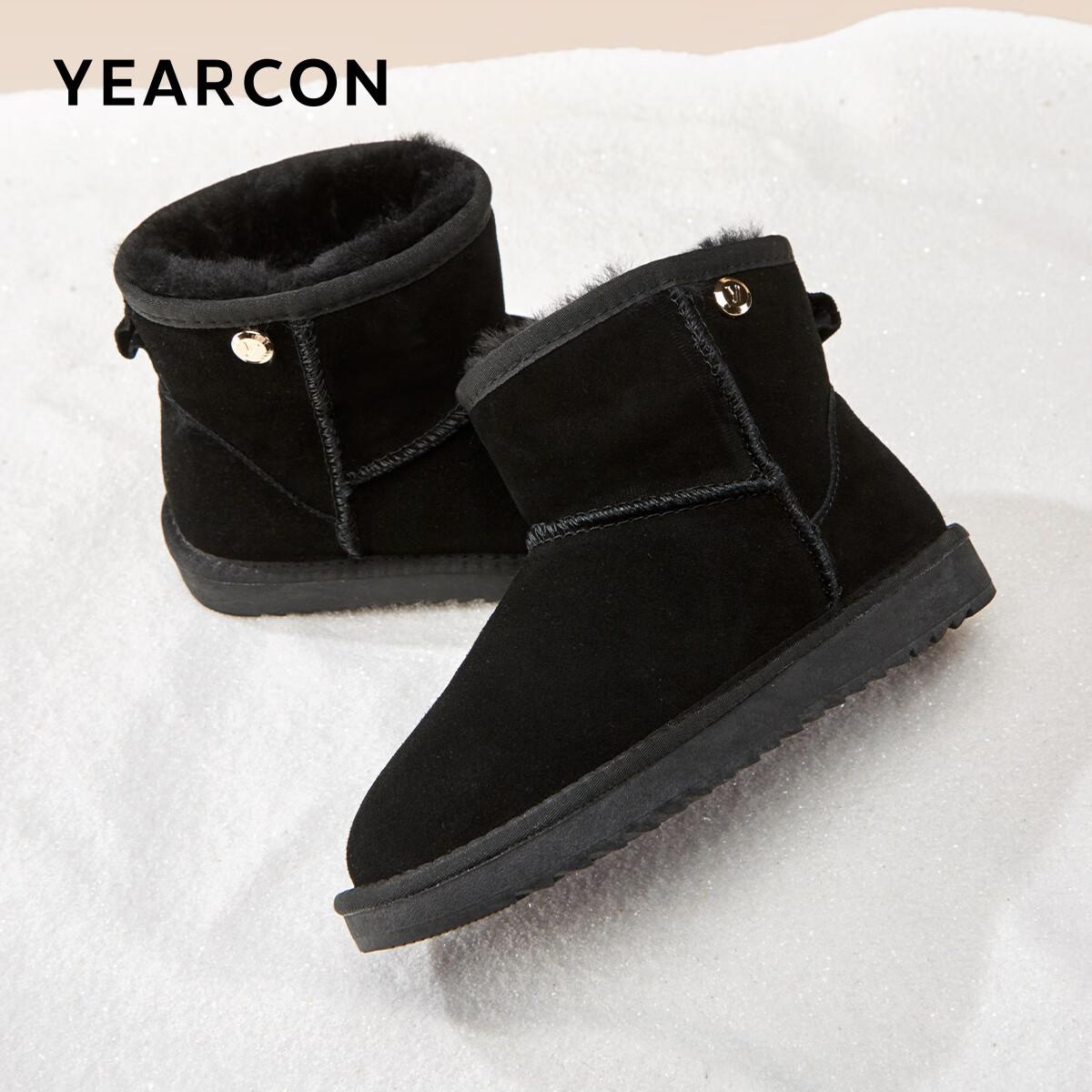 意尔康女靴雪地靴女士短靴冬季厚底加绒加厚保暖棉鞋休闲百搭靴子女 黑色 加绒 36