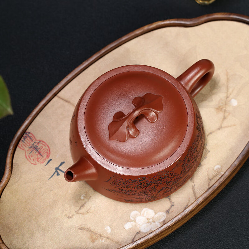 藏壺天下宜興紫砂壺純手工國工朱倩冰刻如意井欄原礦大紅袍家用茶具泡茶壺 如意井欄 200ml