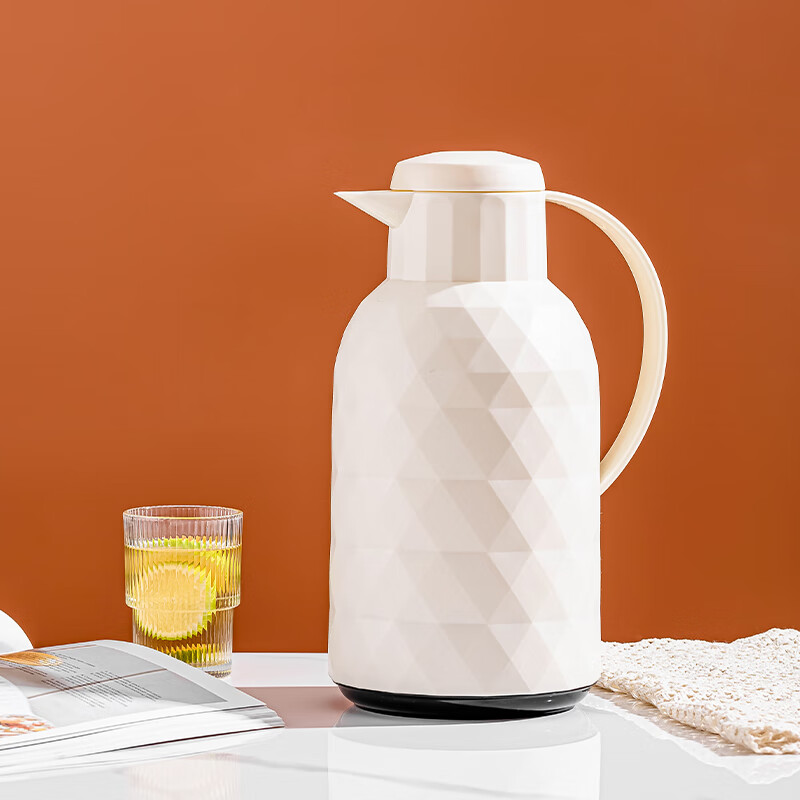 乐唯诗（LOVWISH） 保温壶家用办公室保温瓶热水瓶车载水壶暖水壶玻璃内胆开水瓶 钻纹保温壶【按压款】米白色1400ml