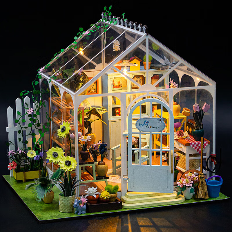 我の屋diy小屋手工制作花房立體拼圖房子別墅拼裝模型3D立體拼圖娃娃屋 (英文版)陽光花語+工具+膠