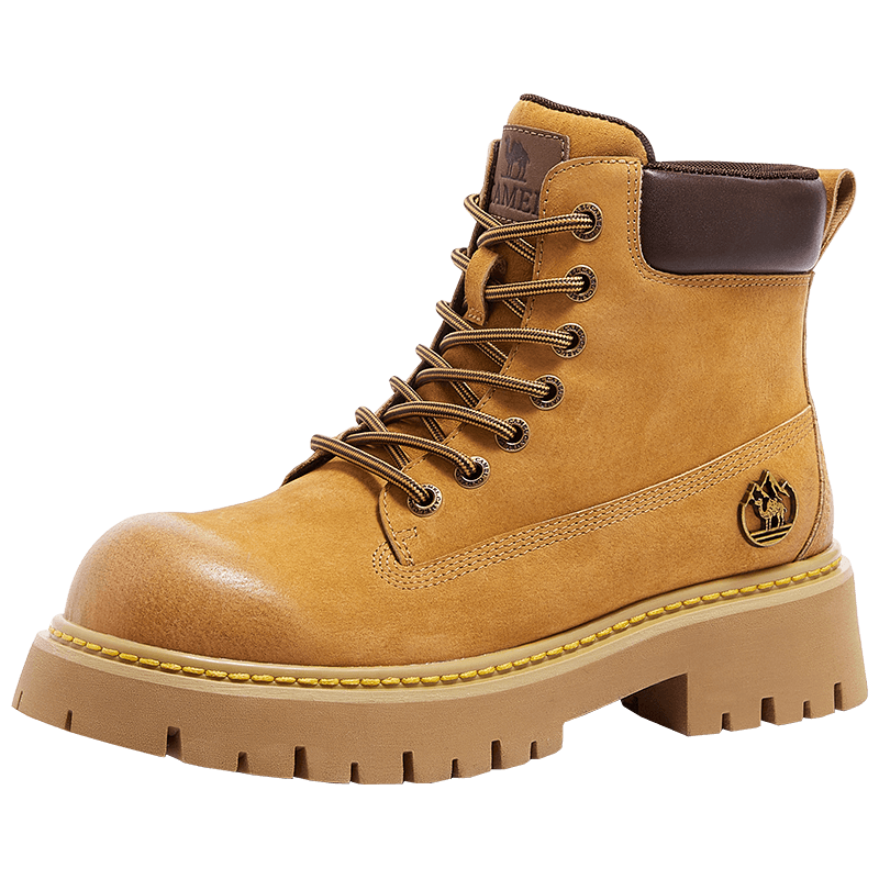 骆驼（CAMEL）【山越】工装靴女新潮厚底马丁靴 L25W076018 土黄(反绒皮) 40