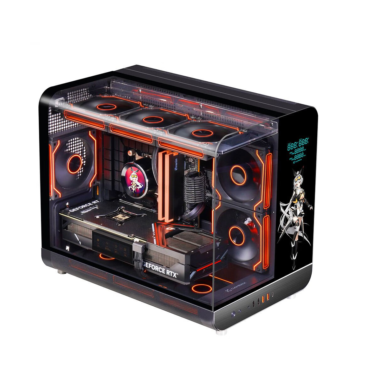 未知玩家幻翼台式电脑机箱鸥翼门支持MATX360水冷TYPE-C背插 幻翼 数显版 黑色 单机箱顺丰
