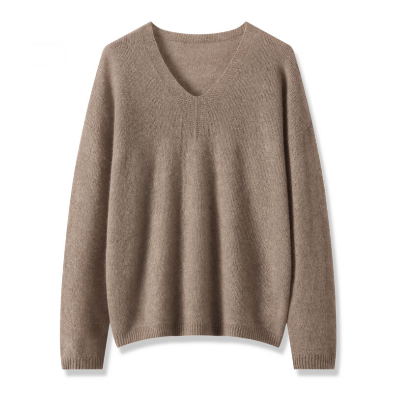 鄂尔多市产女V领秋冬款羊绒宽松针织打底衫毛衣内搭上衣 紫绒色 均码