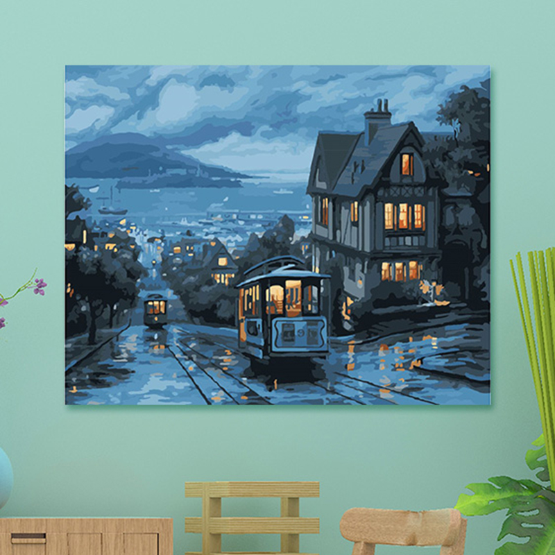 墨斗鱼 diy数字油画9592夜景40*50cm油画diy装饰画客厅填充数码手绘