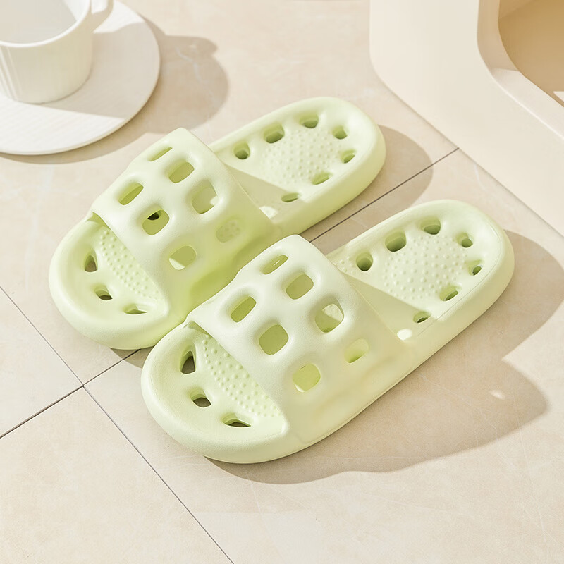 樂(lè)拖浴室漏水拖鞋女夏室內(nèi)家居洗澡擋滑衛(wèi)生間速干鏤空涼拖鞋男士 綠色 36-37 (建議35-36的腳穿)