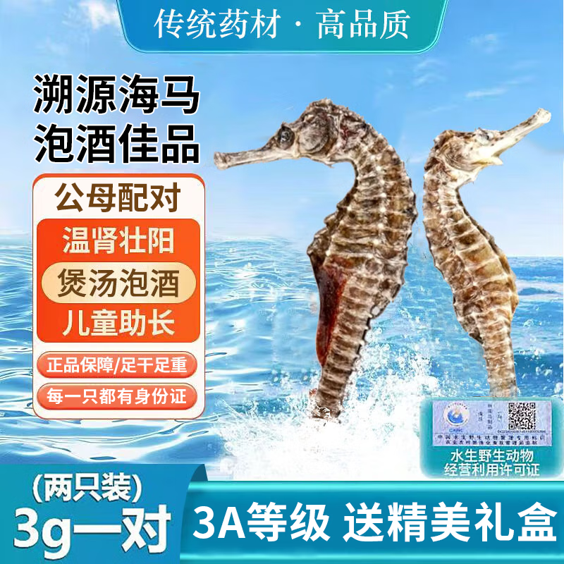 鲜丰春海马药材一公一母干货父亲节送礼男性滋补组合泡酒补品3g送礼盒