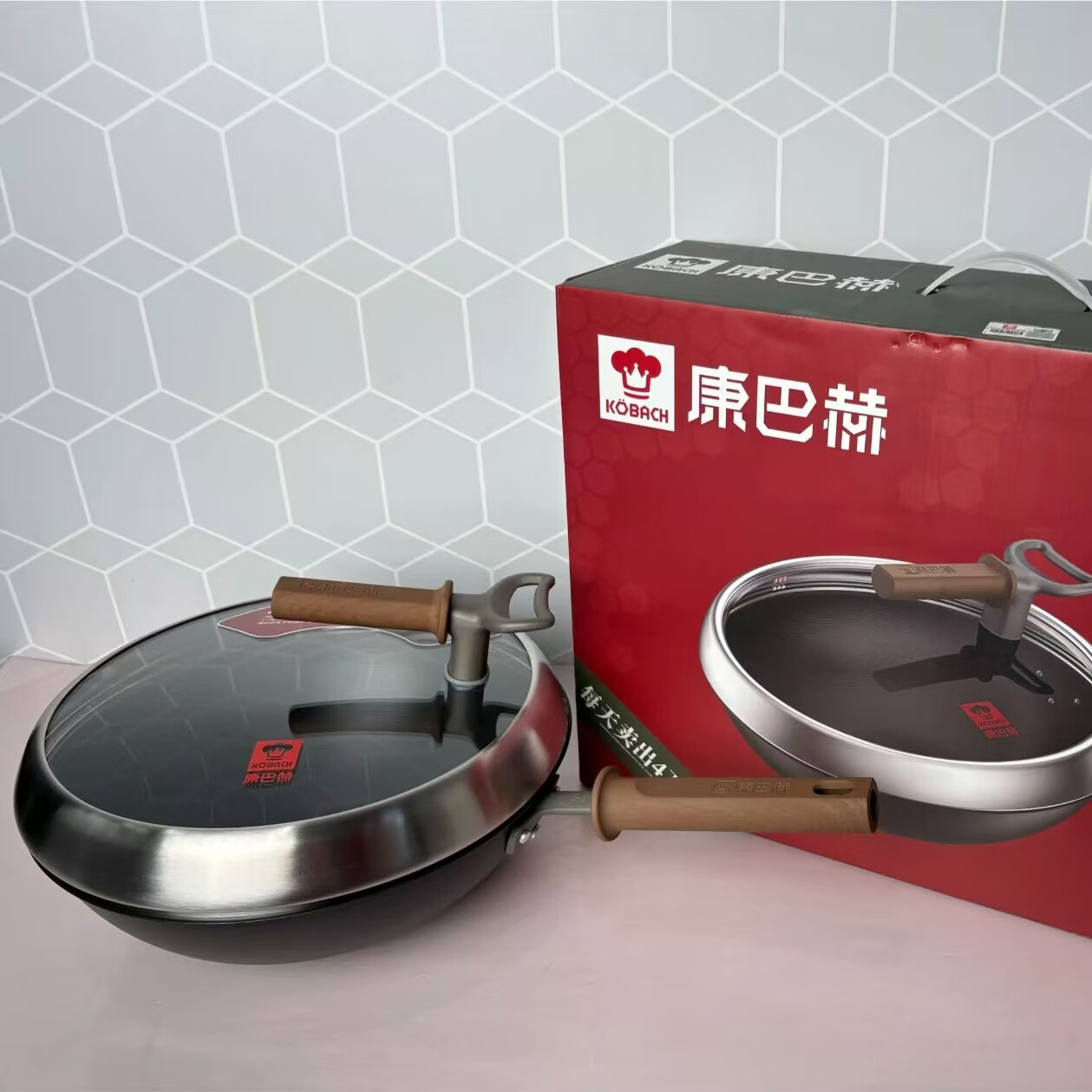 康巴赫钛香铁锅无涂层防锈炒锅不粘锅32cm家用平底炒菜锅电磁炉燃气通用 单锅+锅盖+蒸笼+防烫夹+铲子 32cm