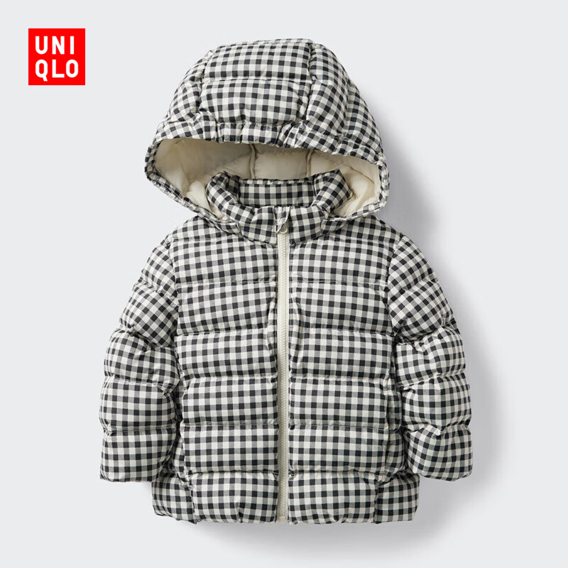 优衣库婴幼儿宝宝PUFFTECH空气棉服可机洗拉链连帽外套479703 09 黑色 100