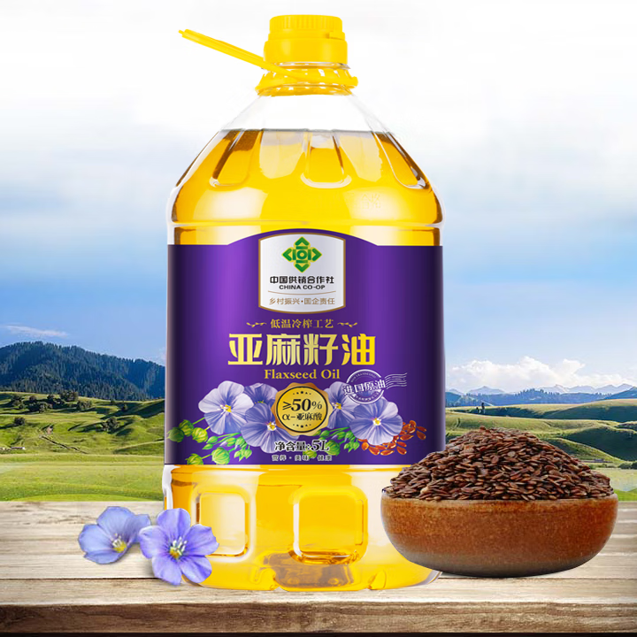 武当农夫房县葵花籽油菜籽油山茶油桶装家用健康物理压榨食用油清炒煎炸 亚麻籽油 5L*1桶