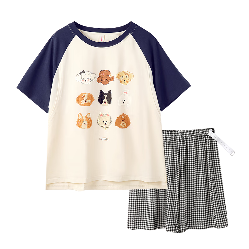 雅特茂帶胸墊丨夏季短袖月子服純薄款產(chǎn)后孕婦棉套頭睡衣產(chǎn)婦待產(chǎn)哺乳衣 微笑狗狗（可拆卸胸墊）1619-5 M