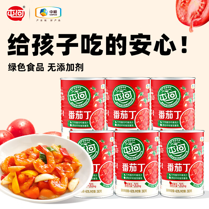 屯河新疆及内蒙新鲜番茄丁0添加剂西红柿块家庭储备囤货番茄罐头 番茄丁390g*6罐【有效期至27年8月】