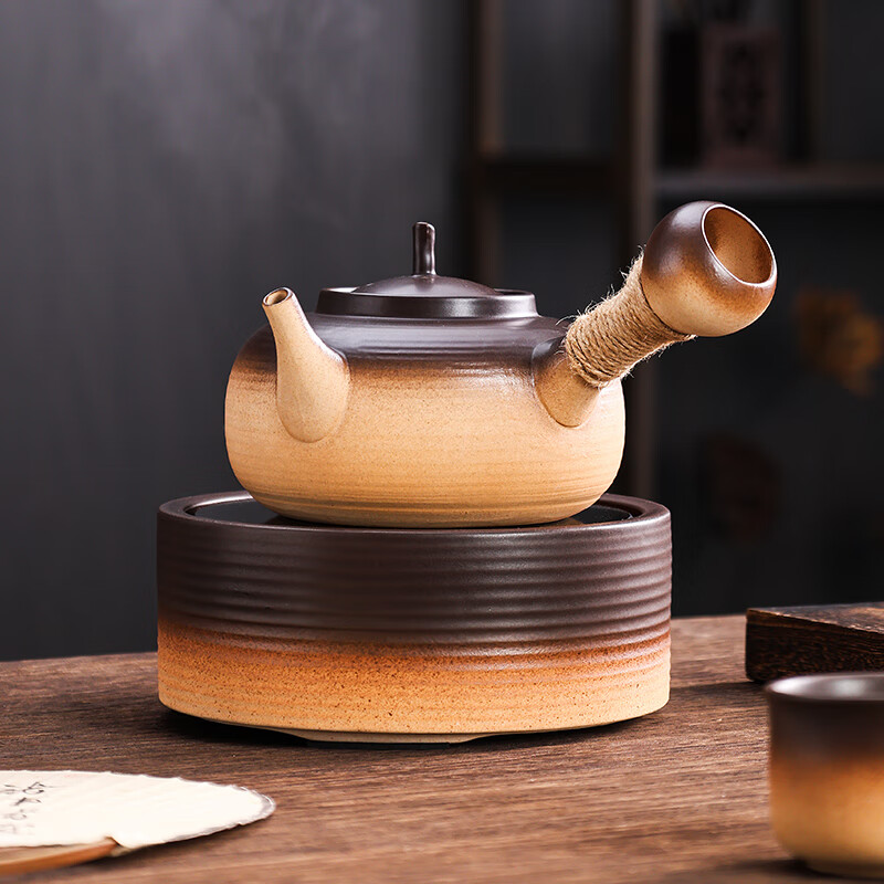 岳恒电陶炉煮茶壶砂挑壶侧把陶土跳盖煮茶器烧水壶煮茶炉功夫茶具套装
