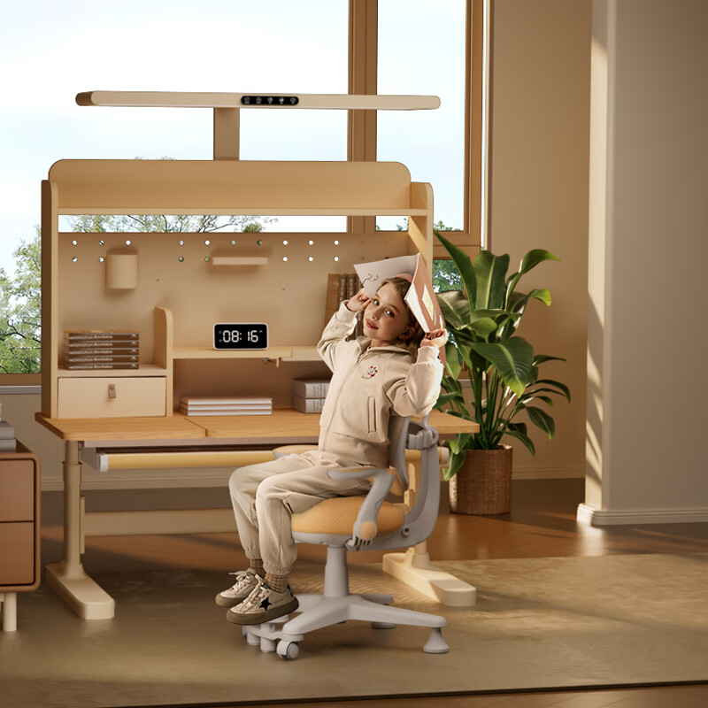 多彩鱼儿童学习书桌椅套装实木书桌中小学生多功能可升降写字家用课桌椅 1.2米沉浸舱Ultra套装 · 枫糖咖