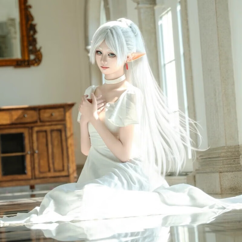 班达熊葬送的芙莉莲cos服白月光礼l服cosplay动漫角色扮演卡通周边c服 白色头纱(均码) XS
