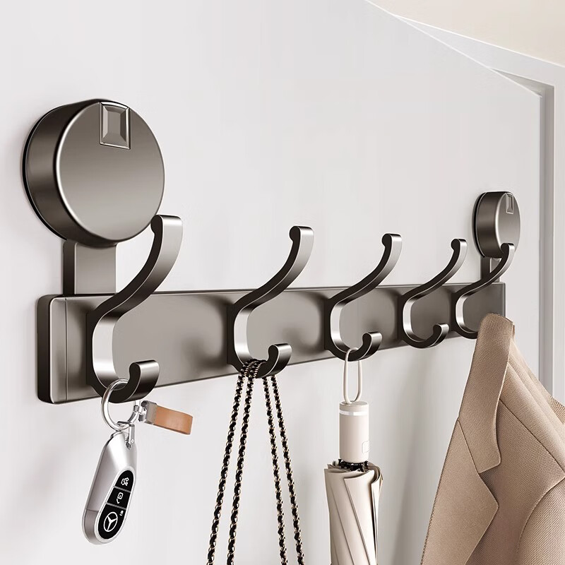 居臣仕強力吸盤門后掛鉤強力承重粘鉤衛(wèi)生間掛衣鉤衣服掛鉤免打孔 槍灰鳳尾吸盤掛鉤5鉤