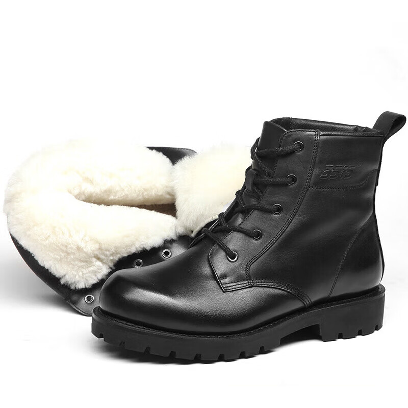 强人冬季皮棉靴男皮毛一体防滑保暖羊毛棉鞋新款3515 全皮面线缝羊毛靴（运动鞋尺码） 38