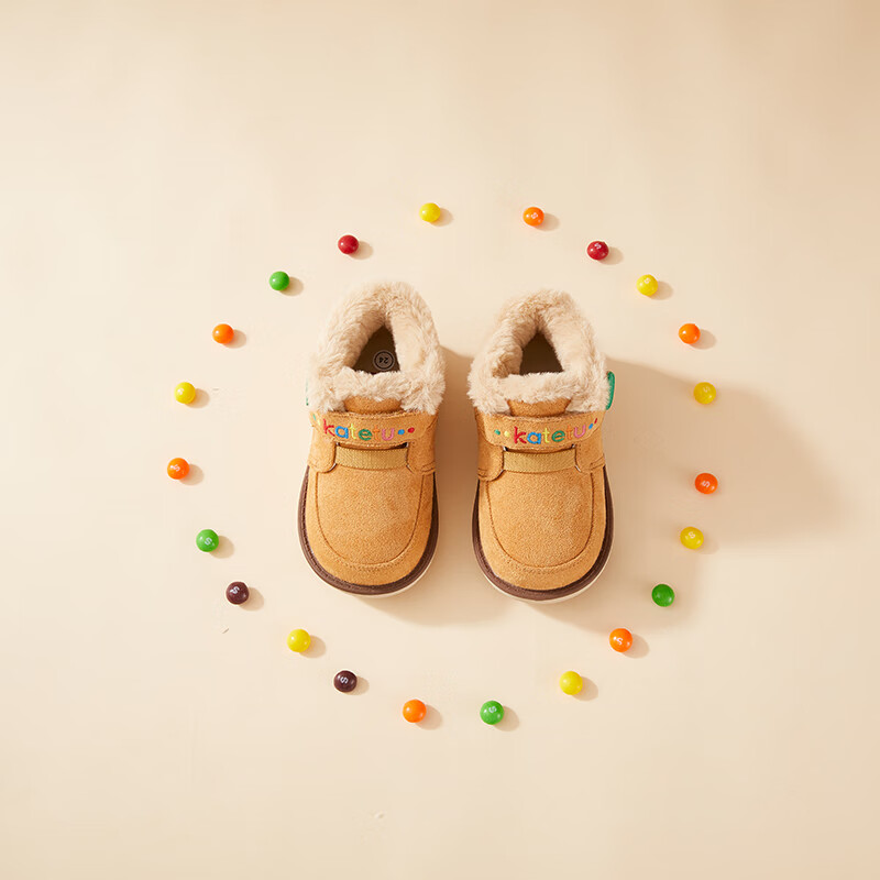 卡特兔儿童雪地靴男童女童毛毛鞋2024冬季新款棉鞋加绒保暖棉靴 棕色 27 内长16.5cm脚长约15.5-16.1cm