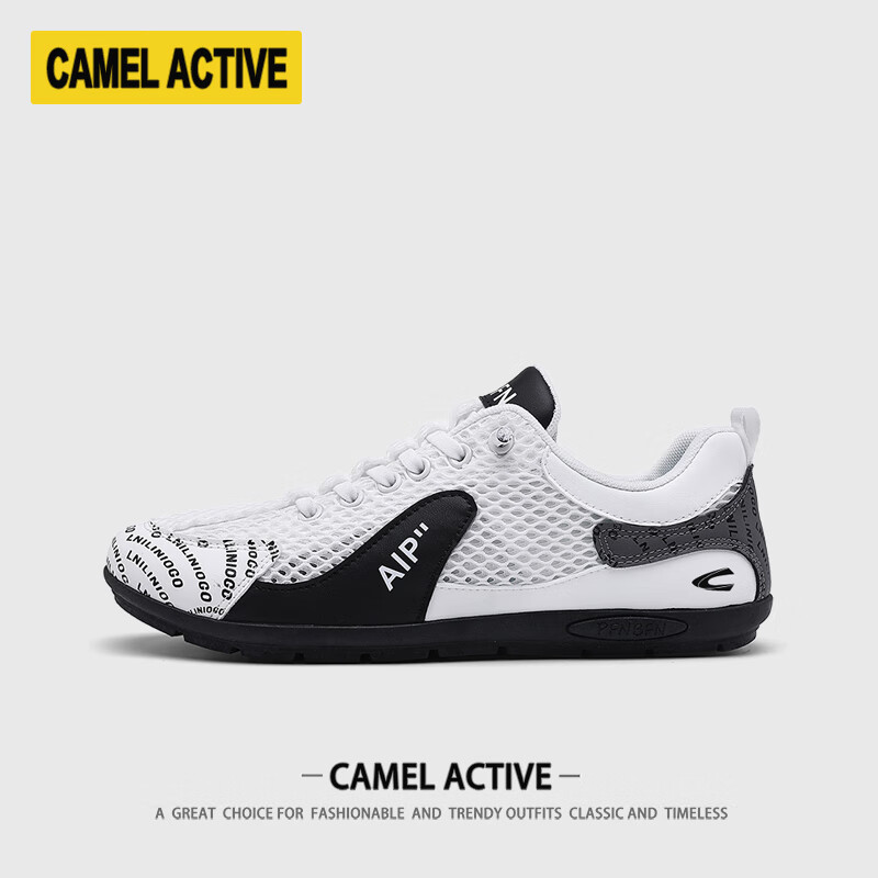 骆驼动感阿甘男鞋夏季透气防臭网面运动板鞋男士休闲跑步软底防滑豆豆潮鞋 灰色 44