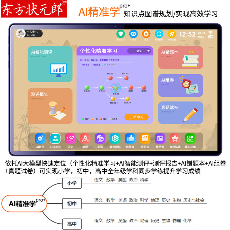 东方状元学习机AI学生平板英语点读机小学生初高中课本同步家教机幼儿早教机伴学练一体机Deepseek指尖课文 5G极速网【睿智蓝】+AR智慧眼+AI护眼 提分宝16G+512G高升版+AI解原题+作文