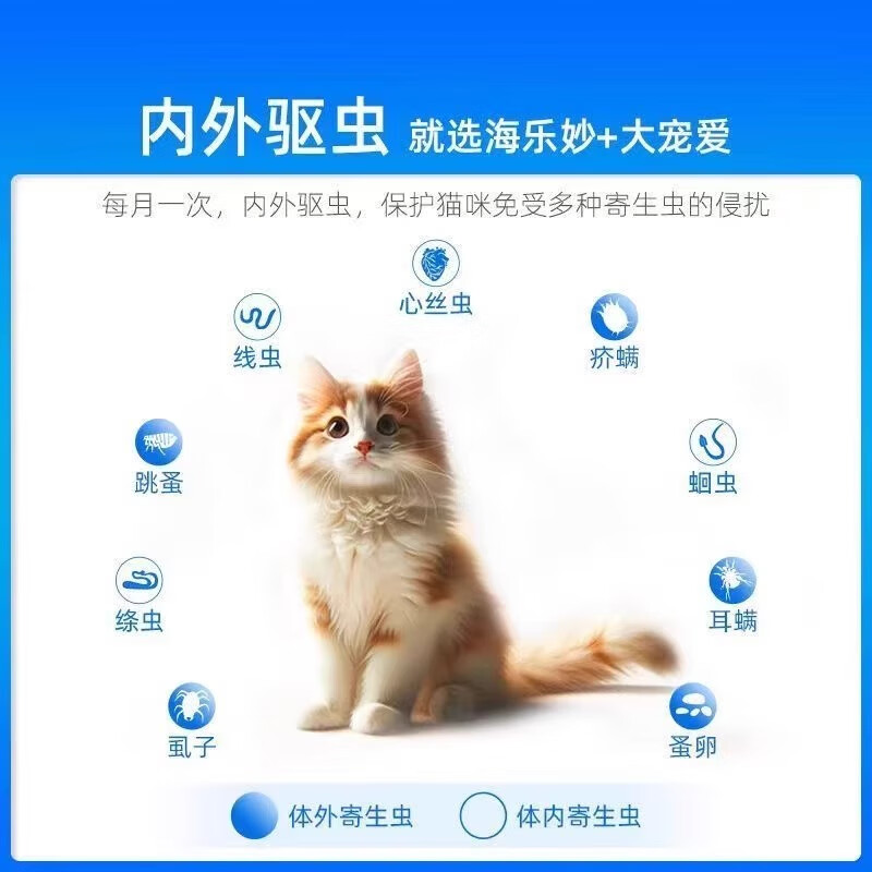 海乐妙猫咪驱虫药内驱体内外一体内体外二合一内外同驱绦虫宠物驱虫药 海乐妙成猫 3粒*1盒 【拆售】【包邮】