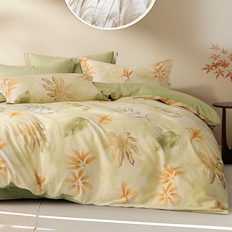 百丽丝 床上三/四件套纯棉 全棉印花套件 纯棉被套床单枕套 凌歌 40支 (阳光全棉+自然花卉风) 双人床 床单款 (被套200*230cm)