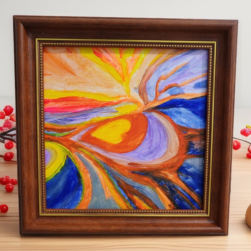 旭日东升装饰画流水生财油画客厅沙发装饰招财风水办公室挂画木框