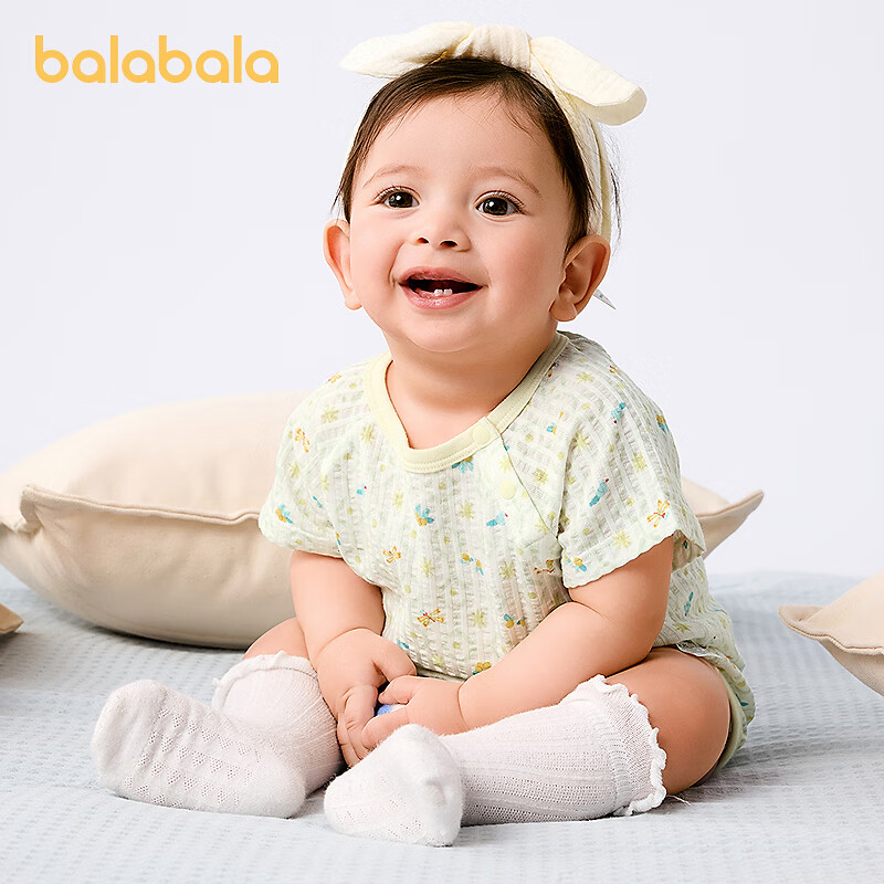 巴拉巴拉婴儿包屁衣男女童爬爬服衣服夏季薄款2025新款两件装新生儿连体衣 黄色调00333 80cm