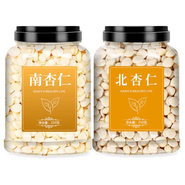 通用500g南北杏仁中药材特级新鲜无硫原味食用生甜南北坚果片干打豆浆 去皮南杏仁+去皮北杏仁    各 100g*1罐