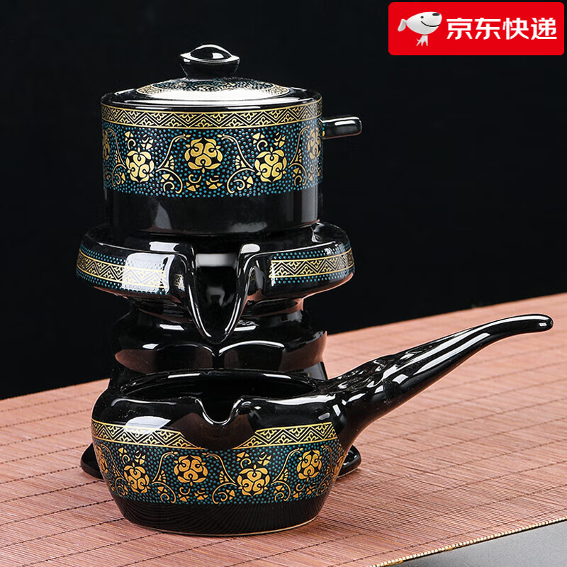 祥業(yè)【新款】懶人自動功夫茶具套裝家用泡茶壺石磨陶瓷沖茶神器喝茶茶 如意幽蘭自動茶具套 3件