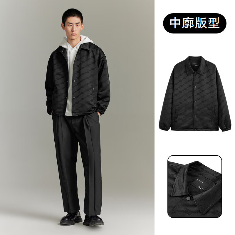 gxgjeans男装复古巴恩风满身提花翻领夹克男教练休闲夹克外套25春季 黑色 S 165_