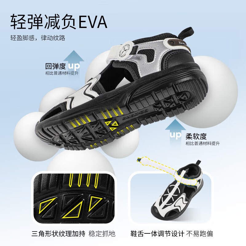 江博士夏季男女童休闲包头凉鞋 简约透气中大童魔术贴儿童凉鞋 卡其/蓝 29 脚长约18.0-18.7