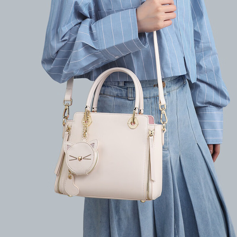 纪诗哲轻奢包包女包单肩包女士斜挎包七夕圣诞节送老婆女友纪念节日礼物 米白色【轻奢女包女神节送礼】 中包精美礼盒包装