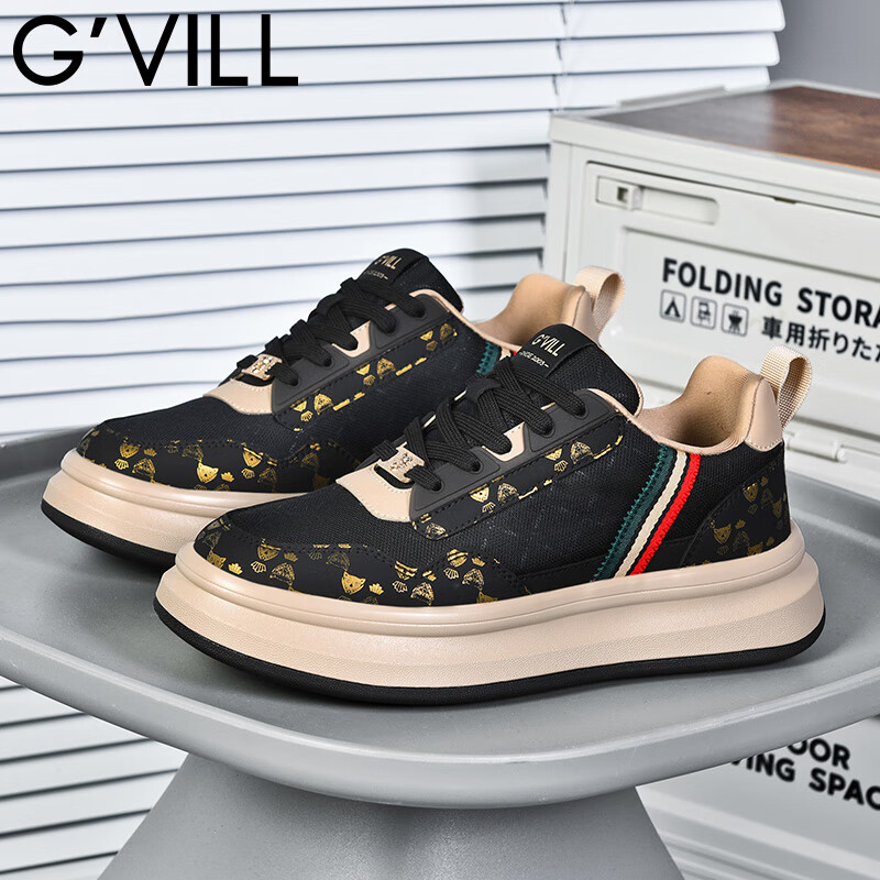 贵之步G'VILL夏季新款男鞋网面透气防滑休闲运动鞋潮流百搭低帮系带女鞋 黑杏[网面款] G022 42 [运动鞋码]