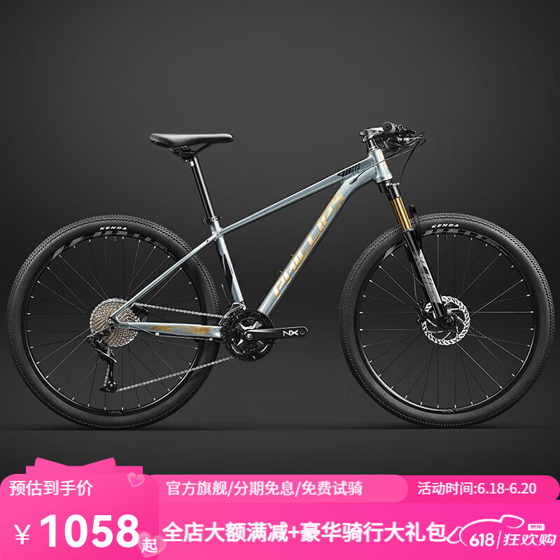 菲利普山地車自行車鋁合金內(nèi)走線雙油碟剎車越野男女款式學生變速單車 GTS烏青灰 27速【油碟】 26寸(適合身高155cm-180cm)