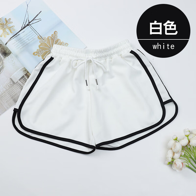 【實用】運動短褲女夏季休閑寬松直筒褲外穿高腰顯瘦防走光三分瑜 白色 M 【體重100-115斤】