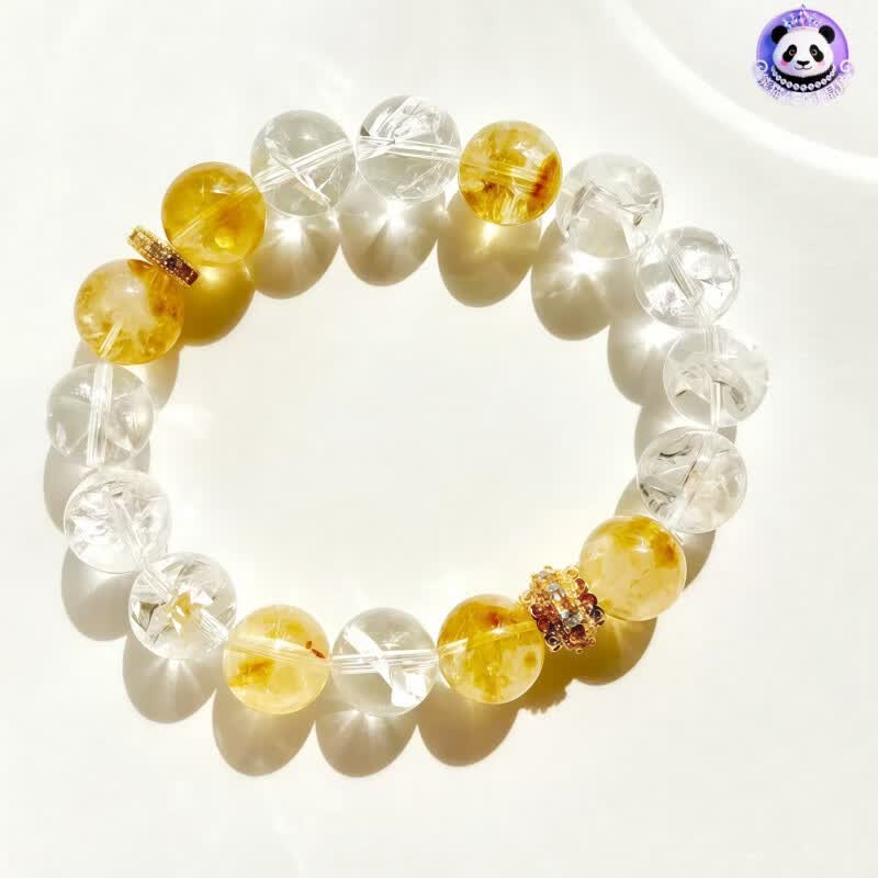 天然水晶爆闪白阿赛黄塔晶高品质手串手链11mm招财纳福熊猫公主
